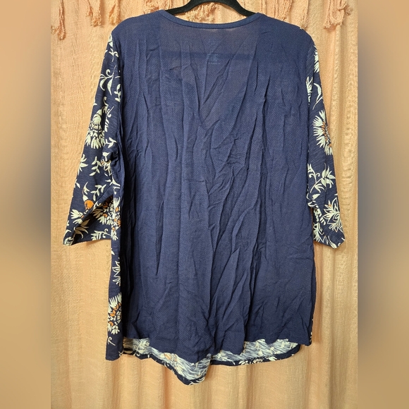 3 For $30 St. John's Bay Navy Tunic with Orange and White Floral Design - Picture 3 of 3